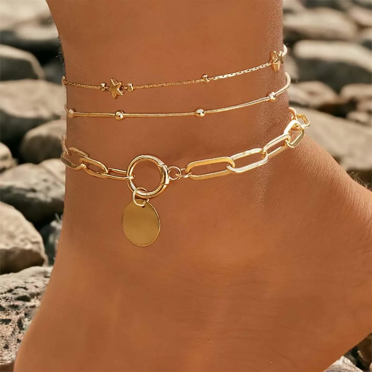 Gold Anklets for Women 14k Gold Plated Ankle Bracelets for Women Waterproof Jewelry Dainty Adjustable Ankle Bracelet CZ Butterfly Heart Herringbone Cuba Link Chain Anklets
