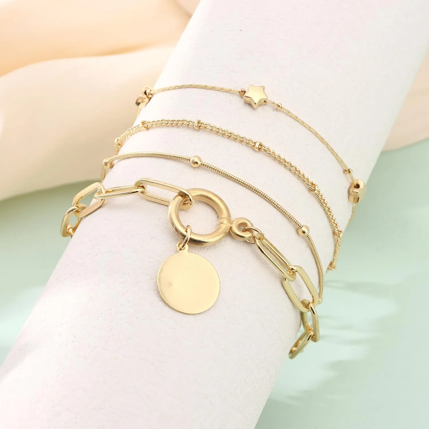 Gold Anklets for Women 14k Gold Plated Ankle Bracelets for Women Waterproof Jewelry Dainty Adjustable Ankle Bracelet CZ Butterfly Heart Herringbone Cuba Link Chain Anklets