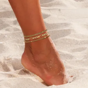 Gold Anklets for Women 3Pcs Anklet Jewelry Waterproof 14K Gold Ankle Stack for Women Summer Bracelets Non Tarnish