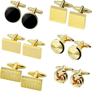 Gold Cufflinks for Men 6 Pairs, TAIGRAMA Cuff Links Mens Set of 6 Unique Gold Cufflinks Suitable for Anniversary Business Wedding