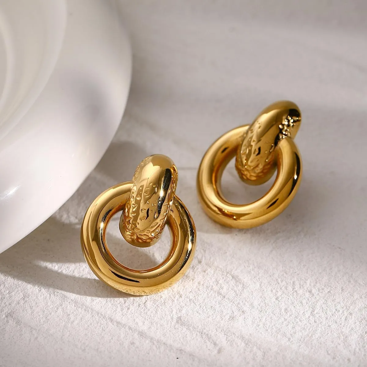 Gold Geometric Earrings for Women, Trendy Knot Stud Twisted Dangle Drop Earring Dupes, Vintage Irregular Statement Earrings Hypoallergenic Waterproof Jewelry Gift (B-Gold)