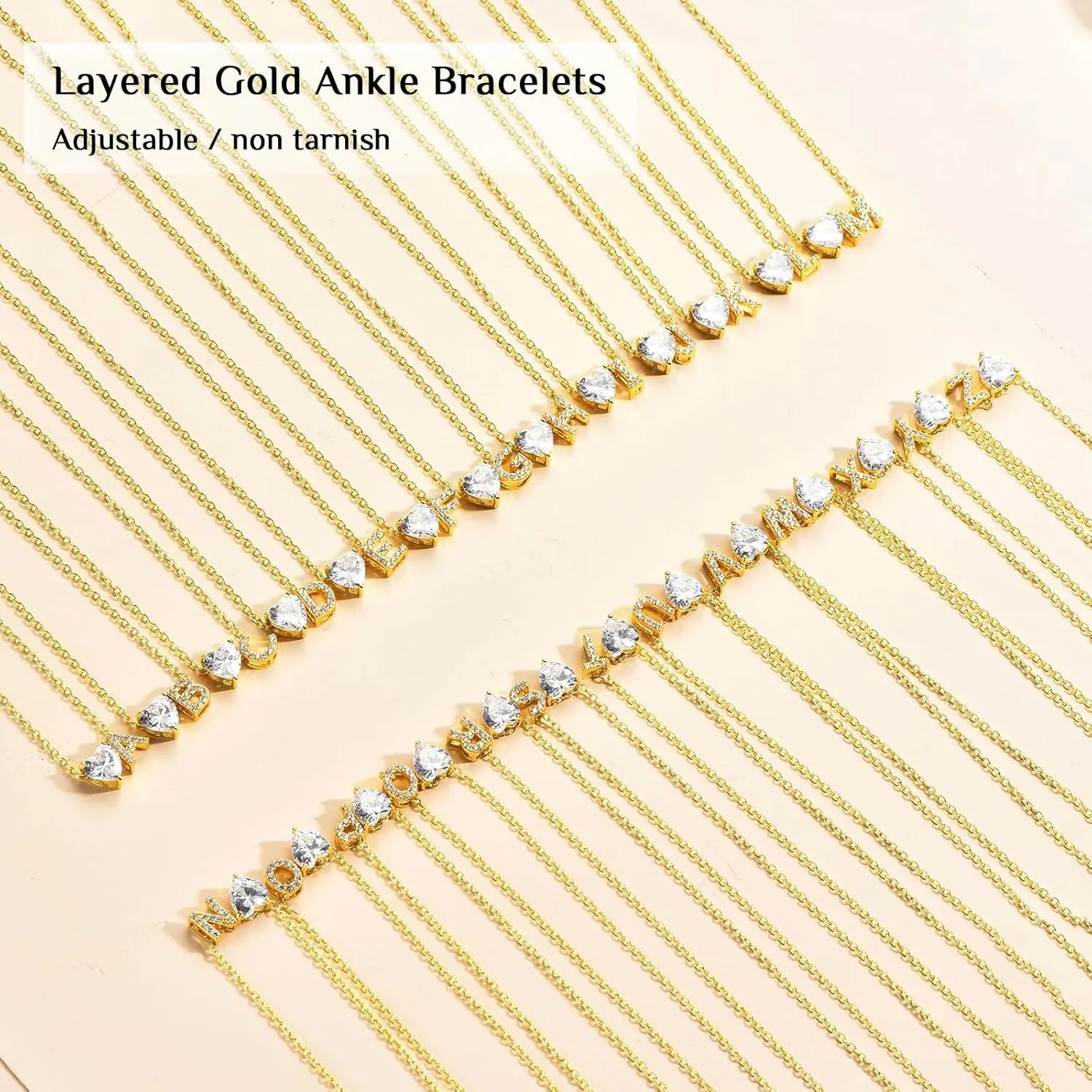 Gold Initial Ankle Bracelets for Women Waterproof 14K Gold Filled Layered Anklets for Women Non Tarnish Women's Anklets Adjustable Large Ankle Summer Beach Foot Jewelry