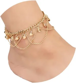 Gold Plated Anklets for Woman Charm Bracelets Anklets,Boho Dainty Adjust Beach Anklet Cuban Link Chain Bell Sliver Anklets Bracelets for Woman Anklets