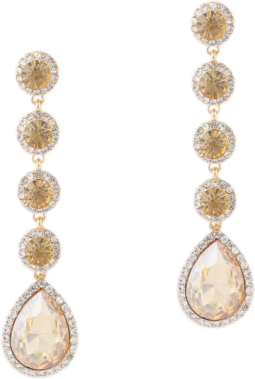 Gold Plated Dangle Earrings for Brides with Pave Pear-Shaped Drops