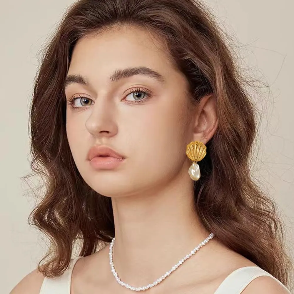 Gold Shell Drop Earrings for Women Seashell Dangle Earrings Ocean Beach Earrings Summer Jewelry Gift