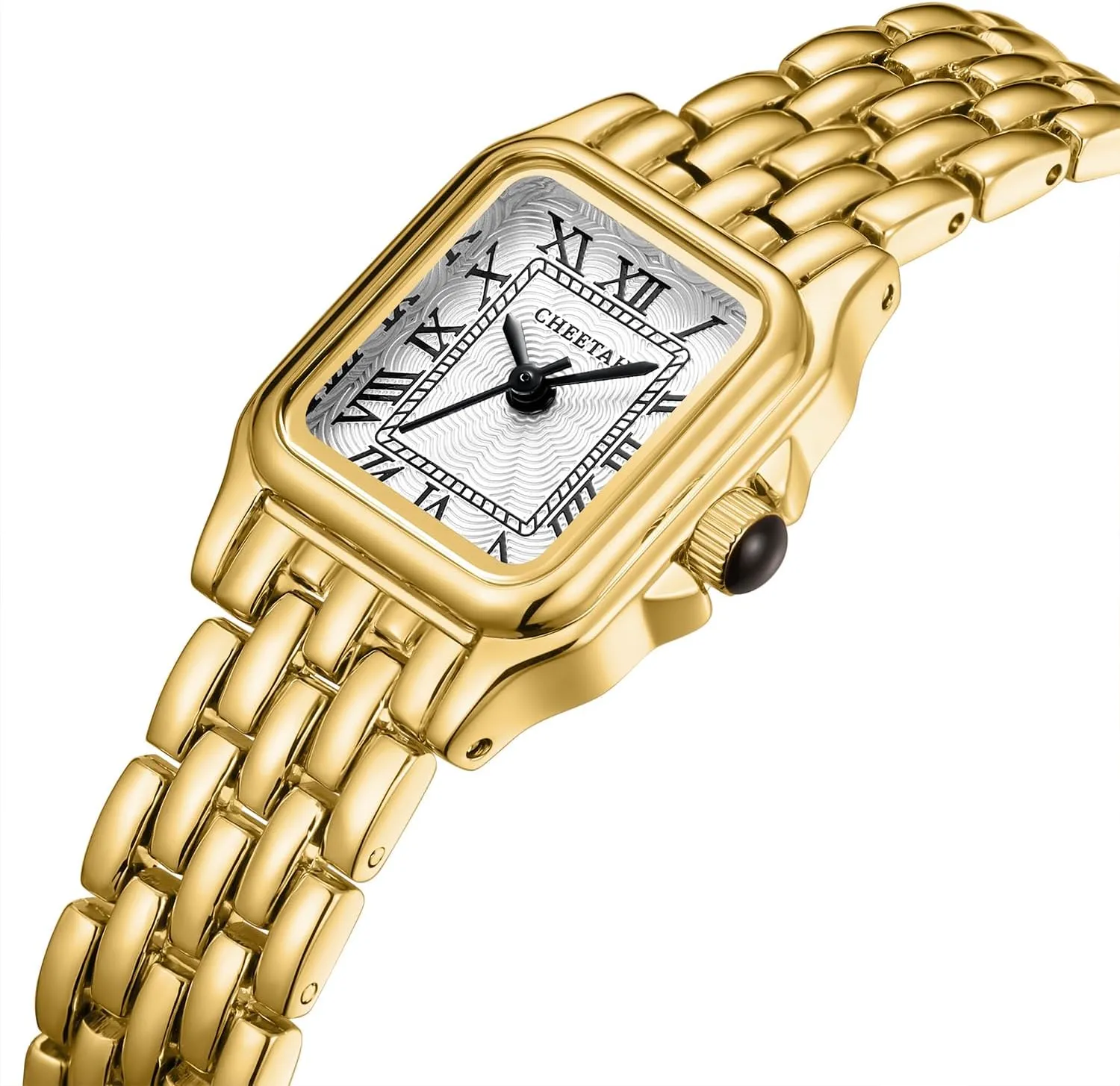 Gold Watches for Women with Small Vintage Bracelet, Rectangular Case Roman Dial