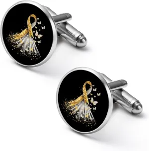 Golden Cancer Awareness Ribbon Men's Cuff Links Classy Stylish Shirt Cufflinks Accessories Gift for Father Husband