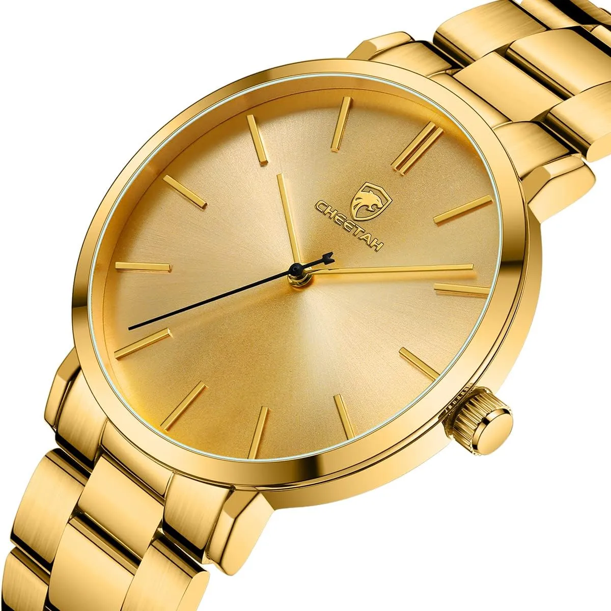 GOLDEN HOUR Men's Watches Slim Minimalist Runway Plated Stainless Steel Quartz Analog Watch