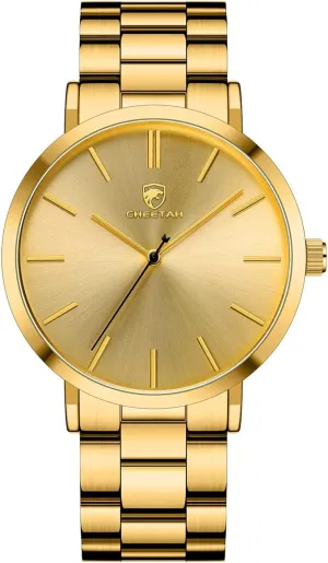 GOLDEN HOUR Men's Watches Slim Minimalist Runway Plated Stainless Steel Quartz Analog Watch