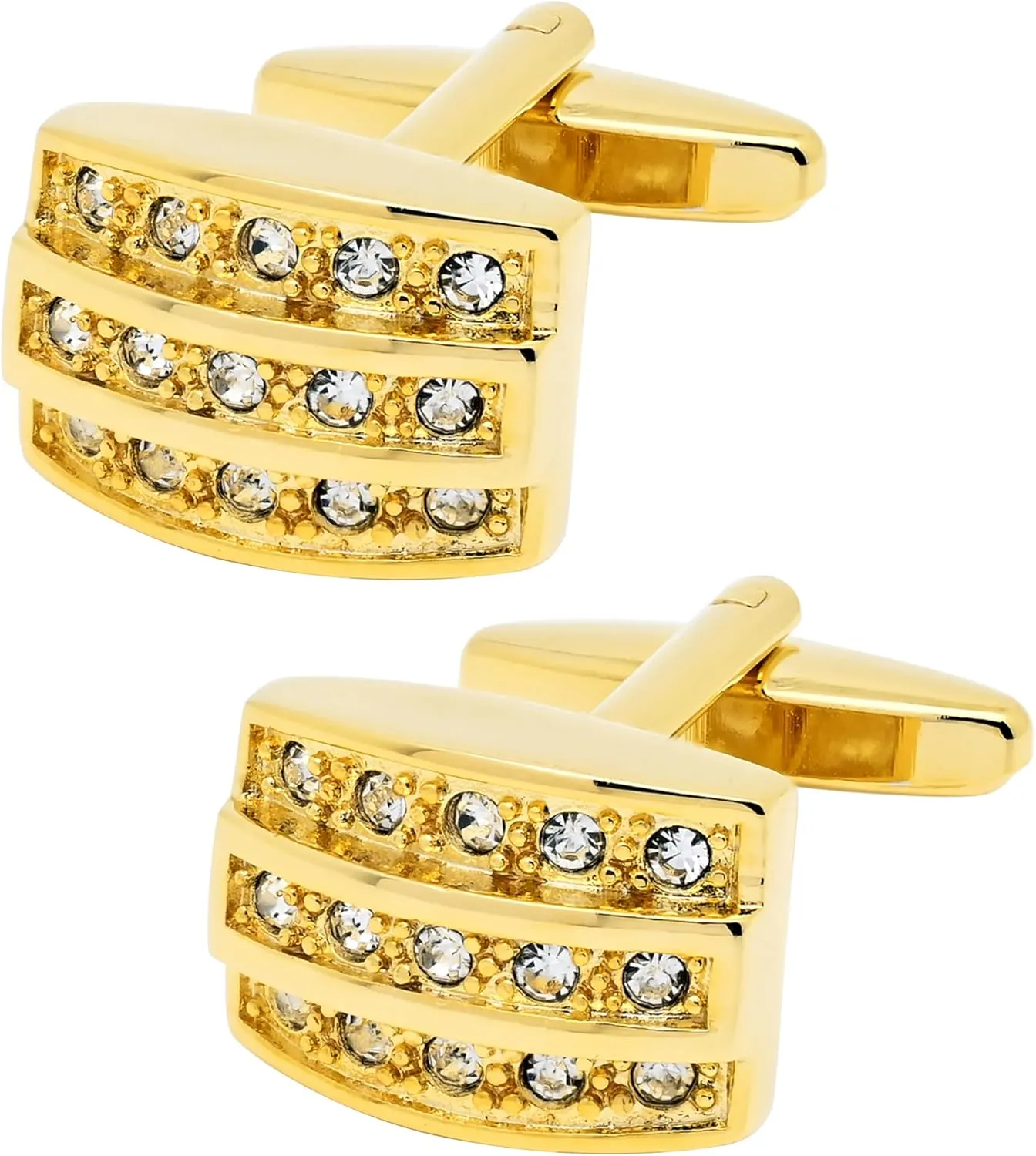 Golden Rectangle Cufflinks for Men Lady with Crystals In Gift Case Novelty Gemstone Men's Cufflinks Jewelry Set for Wedding Party Anniversary Business Events Tuxedo Dress