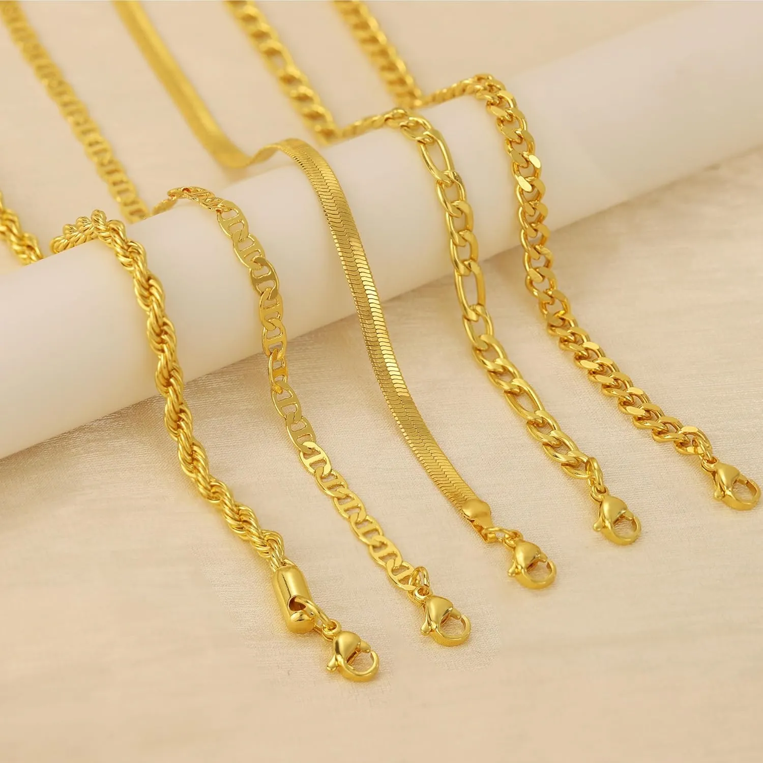 Gold/Silver Anklets for Women, 14K Gold Plated Anklets for Women Waterproof Beads Cuban Herringbone Tennis Paperclip Ankle Bracelets Stack Set Summer Beach Foot Bracelets Gold Jewelry Gifts