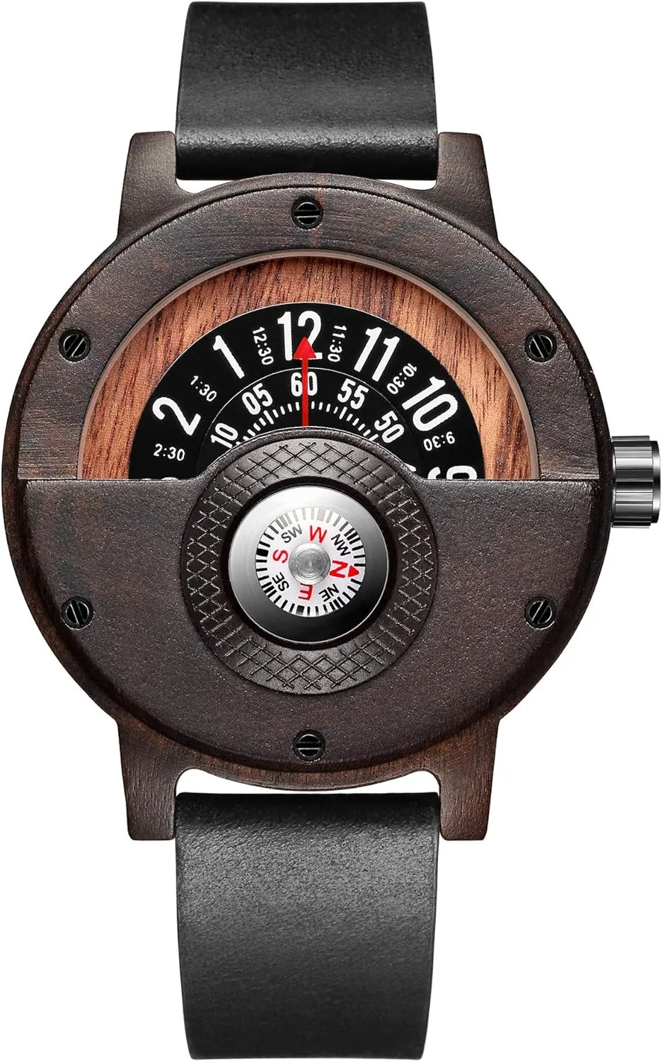 GORBEN Compass Watches for Men, Turntable Wooden Watch, Lightweight Handmade, Quartz Sports Watch