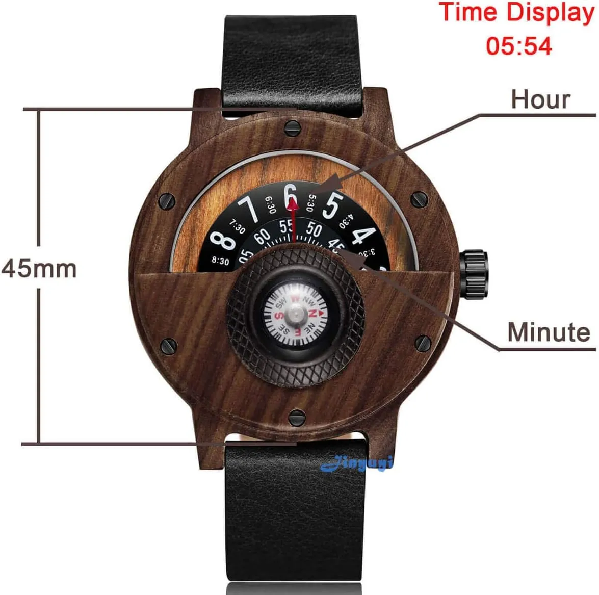 GORBEN Compass Watches for Men, Turntable Wooden Watch, Lightweight Handmade, Quartz Sports Watch