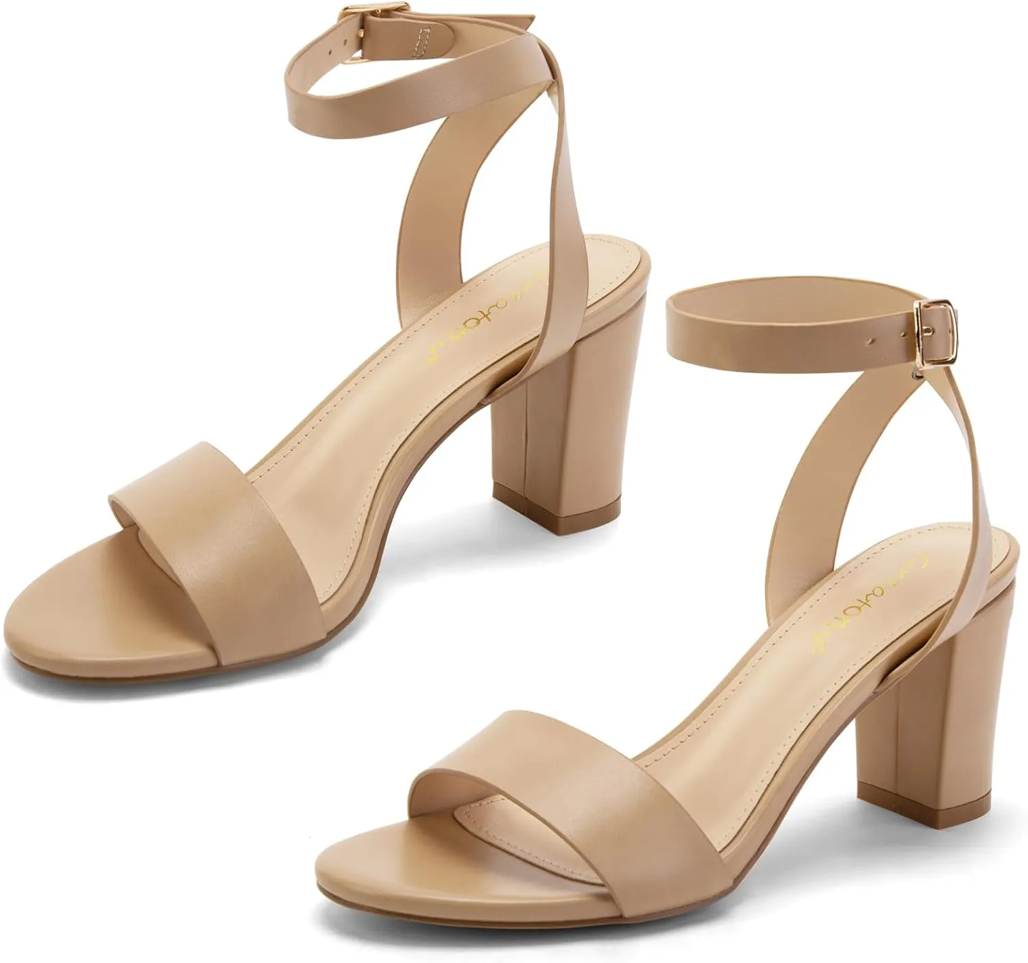 Greatonu Women's Clear Chunky Heels Sandals Open Toe Ankel Strap Block Heel Sandal for Women Dressy Party Wedding Shoes Transparent High Heels Sandals