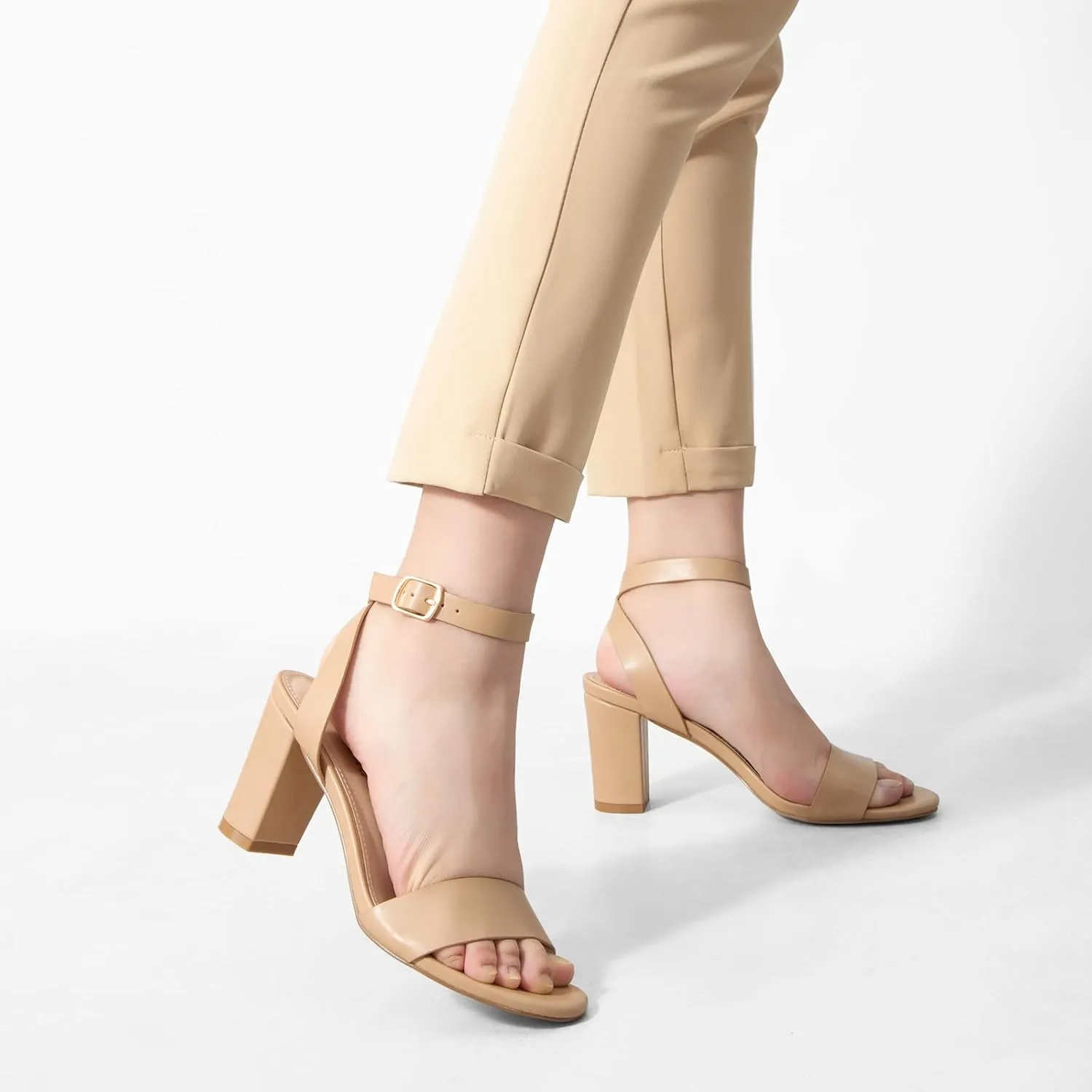 Greatonu Women's Clear Chunky Heels Sandals Open Toe Ankel Strap Block Heel Sandal for Women Dressy Party Wedding Shoes Transparent High Heels Sandals