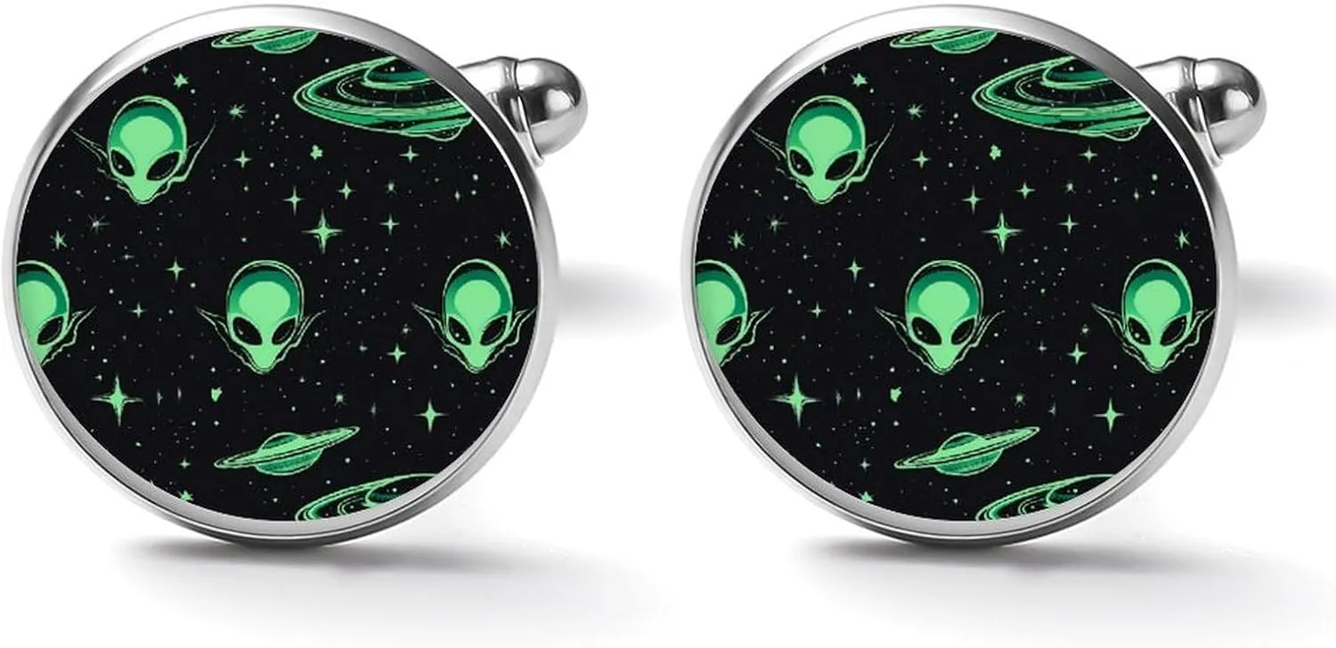 Green Aliens Cufflinks for Men Tuxedo Shirt Cuff Links Classic Alloy Shirts Accessories for Business Party Wedding