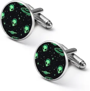 Green Aliens Cufflinks for Men Tuxedo Shirt Cuff Links Classic Alloy Shirts Accessories for Business Party Wedding