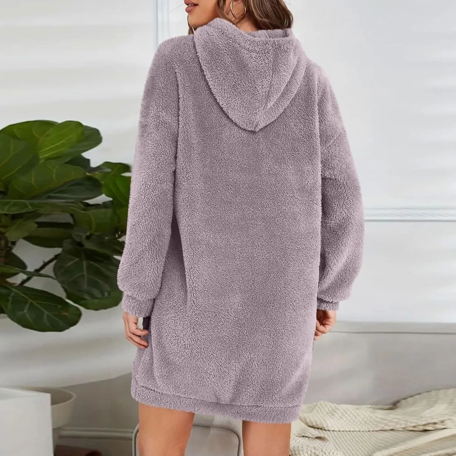Gumipy Women Oversized Sweatshirt Dress Fuzzy Fleece Hoodie Dress Soft Hooded Long Sleeve Dress Casual Winter Dresses