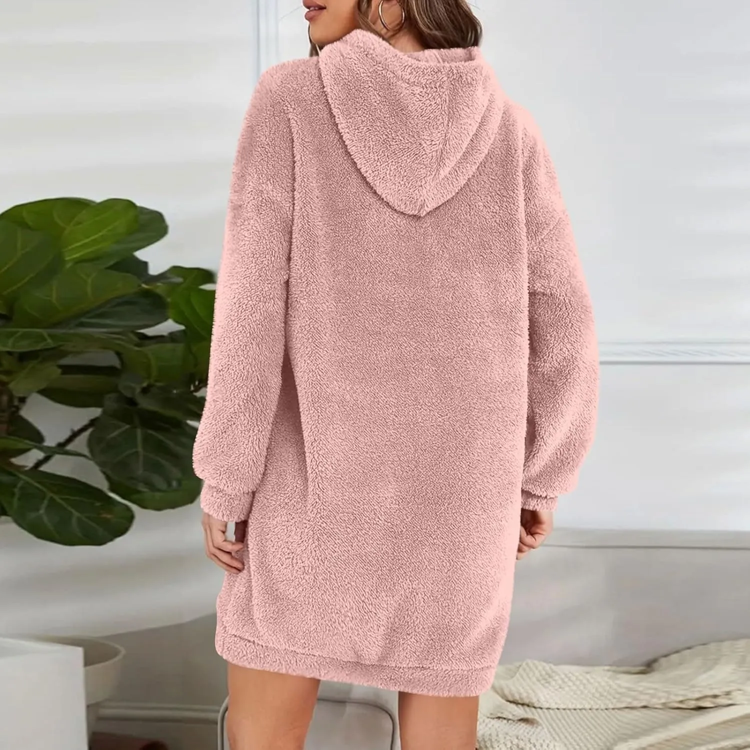 Gumipy Women Oversized Sweatshirt Dress Fuzzy Fleece Hoodie Dress Soft Hooded Long Sleeve Dress Casual Winter Dresses