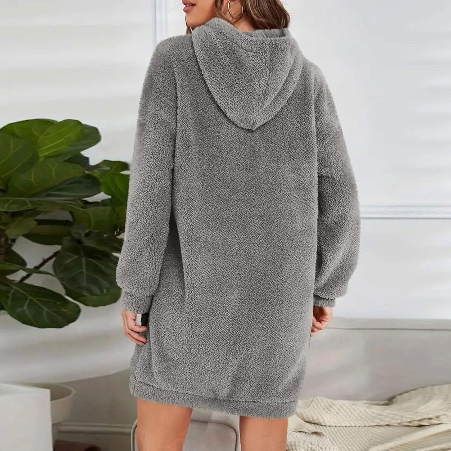 Gumipy Women Oversized Sweatshirt Dress Fuzzy Fleece Hoodie Dress Soft Hooded Long Sleeve Dress Casual Winter Dresses