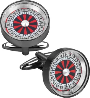 Gun Black Spinning Roulette Wheel Cufflinks For Men With Gift Box