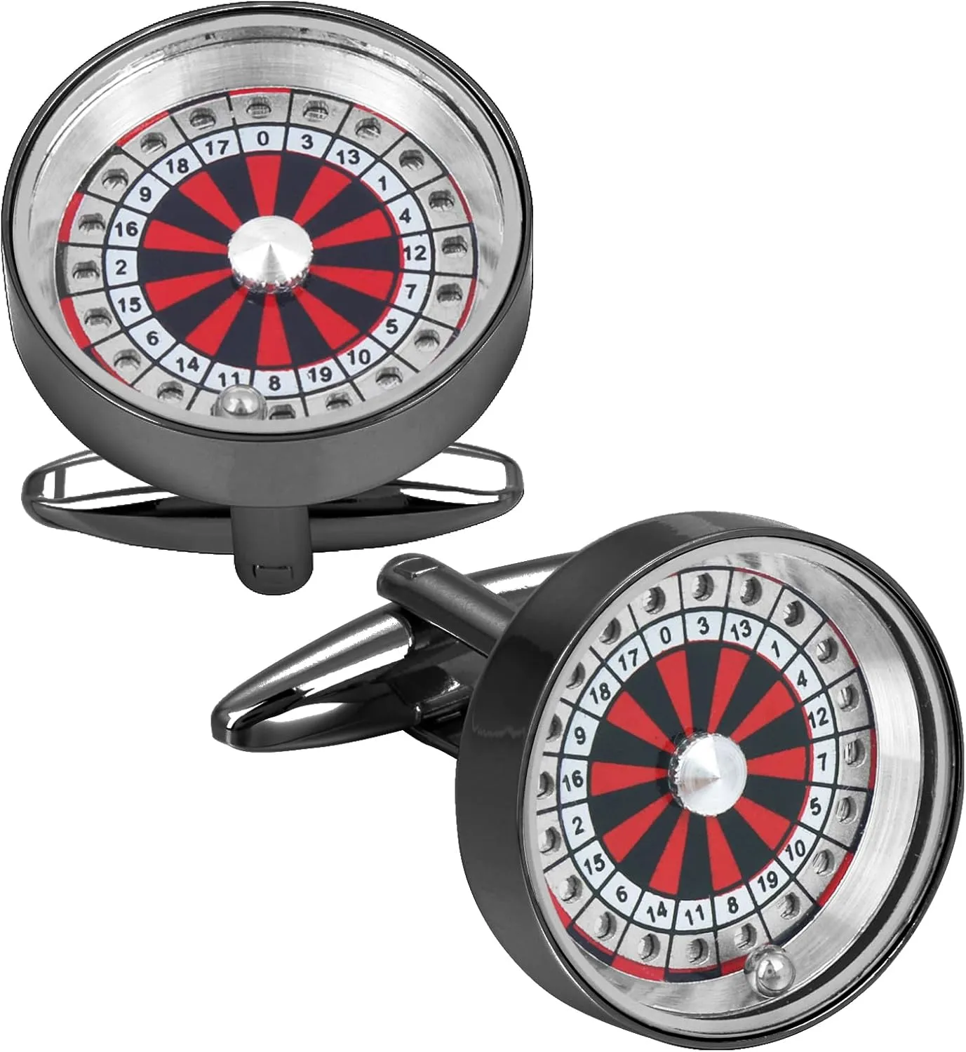 Gun Black Spinning Roulette Wheel Cufflinks For Men With Gift Box