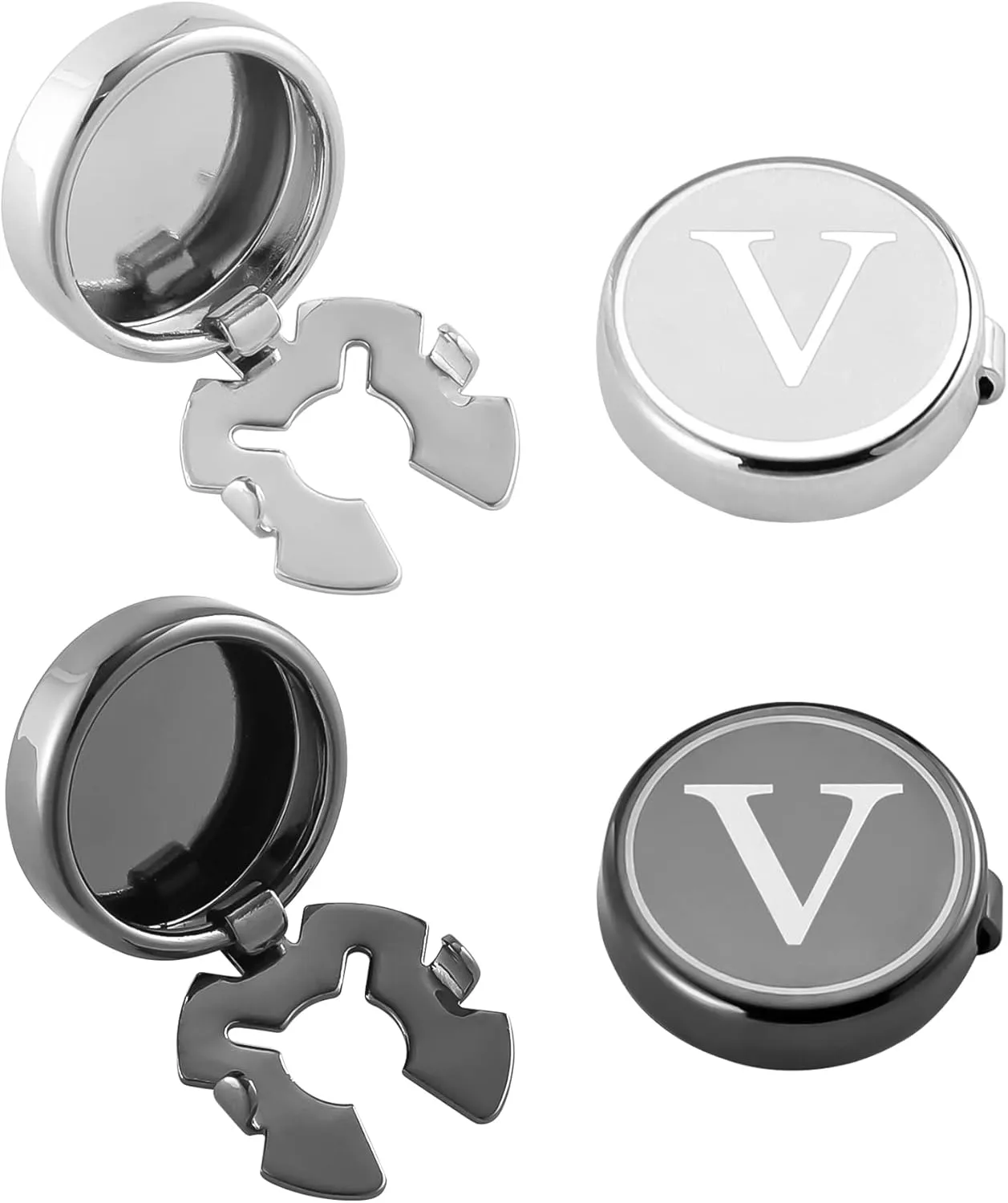 GWD Mens Cufflinks Classic Silver Black 26 Alphabet Letter Button Covers for Men Cuff Buttons Business Wedding Shirts A-Z