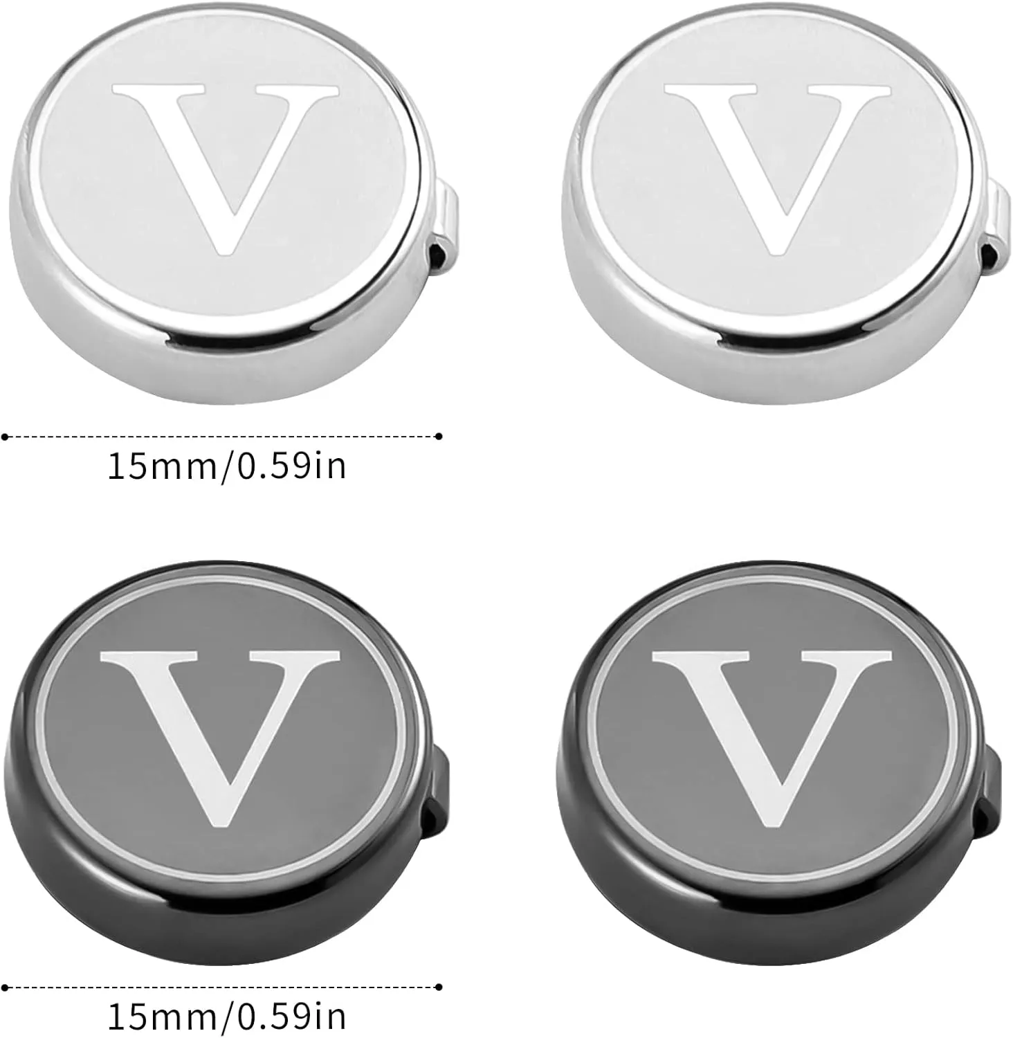 GWD Mens Cufflinks Classic Silver Black 26 Alphabet Letter Button Covers for Men Cuff Buttons Business Wedding Shirts A-Z