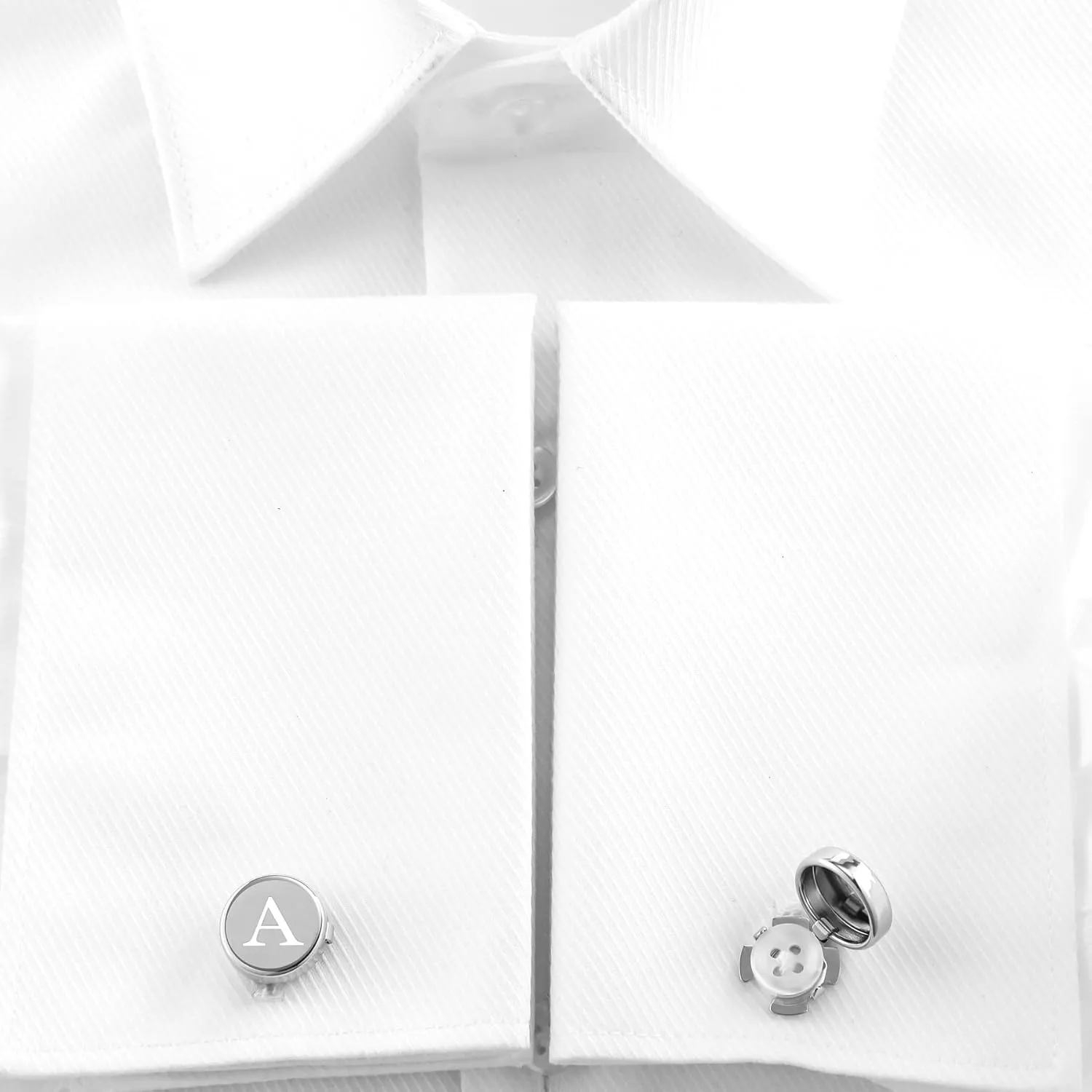 GWD Mens Cufflinks Classic Silver Black 26 Alphabet Letter Button Covers for Men Cuff Buttons Business Wedding Shirts A-Z