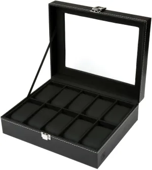 H&S Watch Box Organizer for Men & Women - Black Faux Leather Watch Holder w/Velvet Lining - Display Case Stores up to 10 Watches