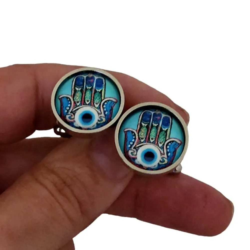 Hamsa Hand Evil Eye Cufflinks Lapel Tie Pin Gifts for Men Him