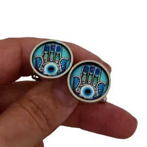 Hamsa Hand Evil Eye Cufflinks Lapel Tie Pin Gifts for Men Him