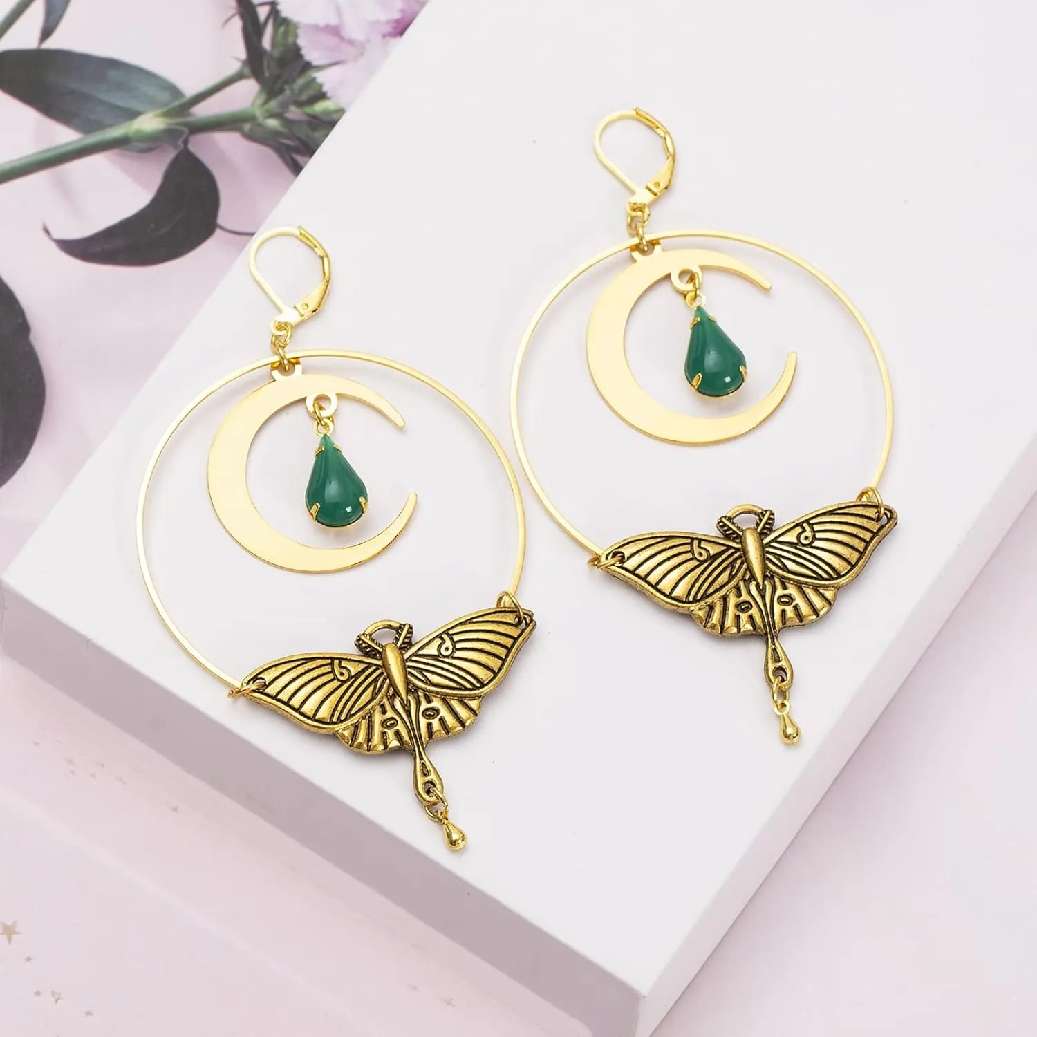 Handmade The Luna Moth Drops Earrings,Halloween Earrings,Goth Earring,Witchy Jewelry,Gothic Earrings Halloween Gifts