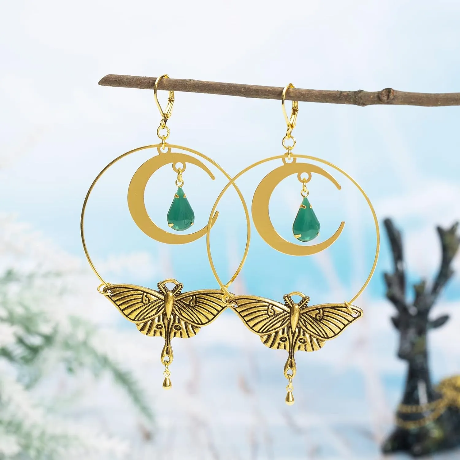 Handmade The Luna Moth Drops Earrings,Halloween Earrings,Goth Earring,Witchy Jewelry,Gothic Earrings Halloween Gifts