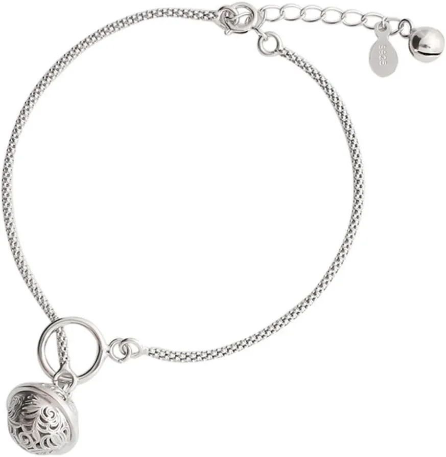 Helen de Lete Simple Style Vintage Tinkle Bell Fashion Sterling Silver Anklet for Women