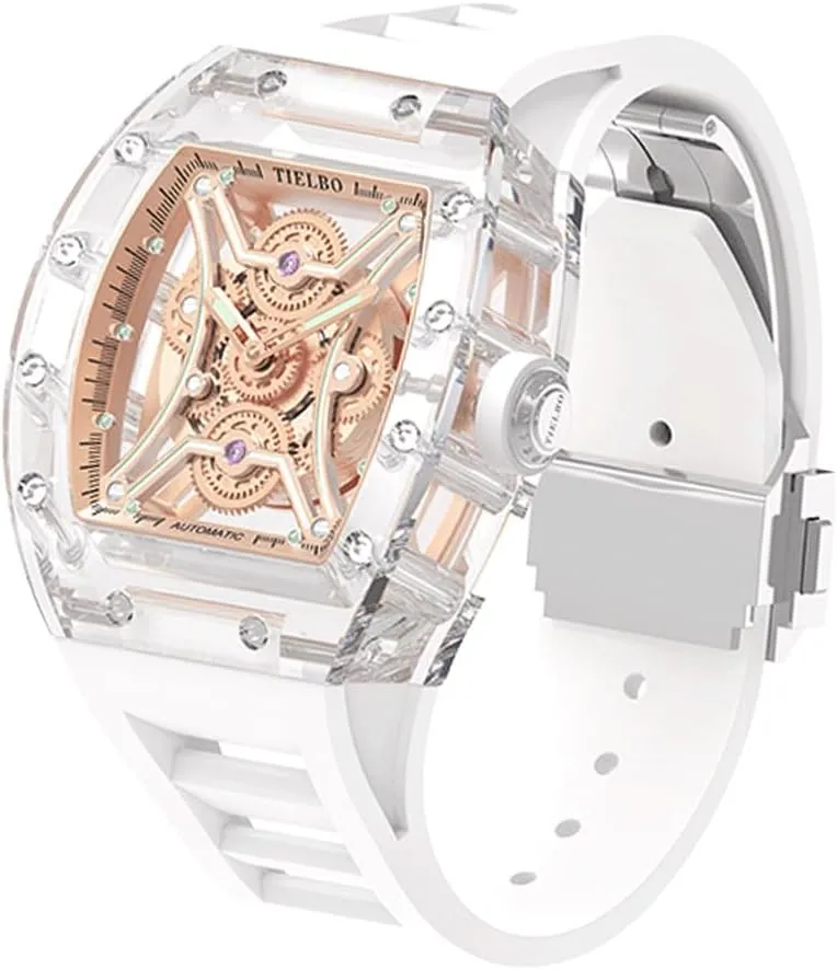 HEMUDU Crystal Watches for Men Automatic Mechanical Movement Luxury Brilliant Diamonds Watch Transparent Skeleton Dial