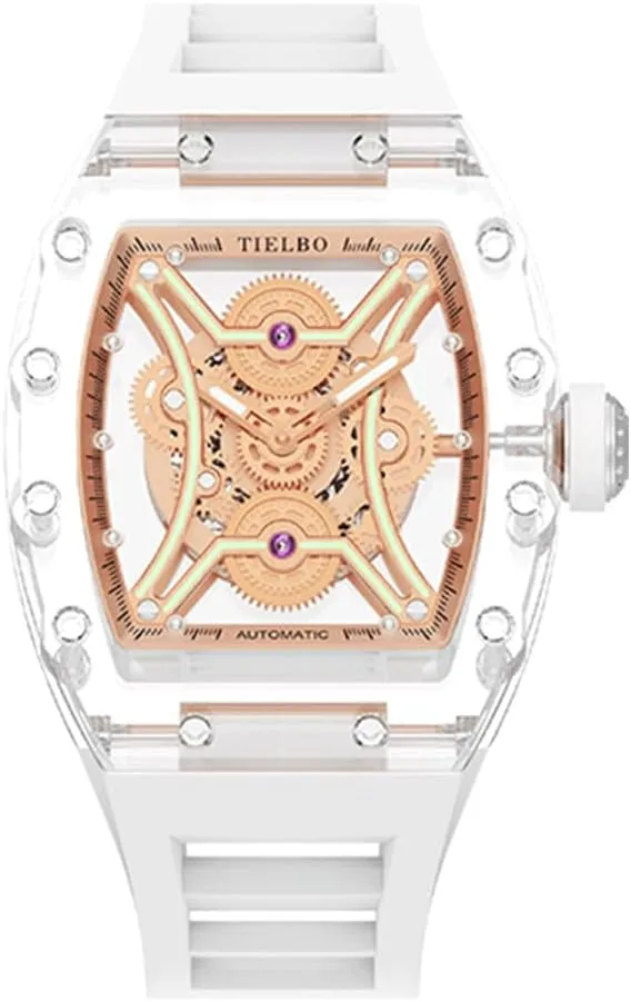 HEMUDU Crystal Watches for Men Automatic Mechanical Movement Luxury Brilliant Diamonds Watch Transparent Skeleton Dial
