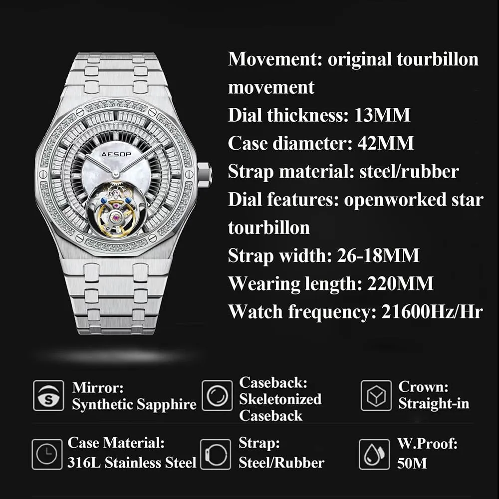 HEMUDU Genuine Flying Tourbillon Watch for Men Hand Wind Mechanical Wristwatch Diamond Luxury Dial Skeleton Sapphire Mens Watches