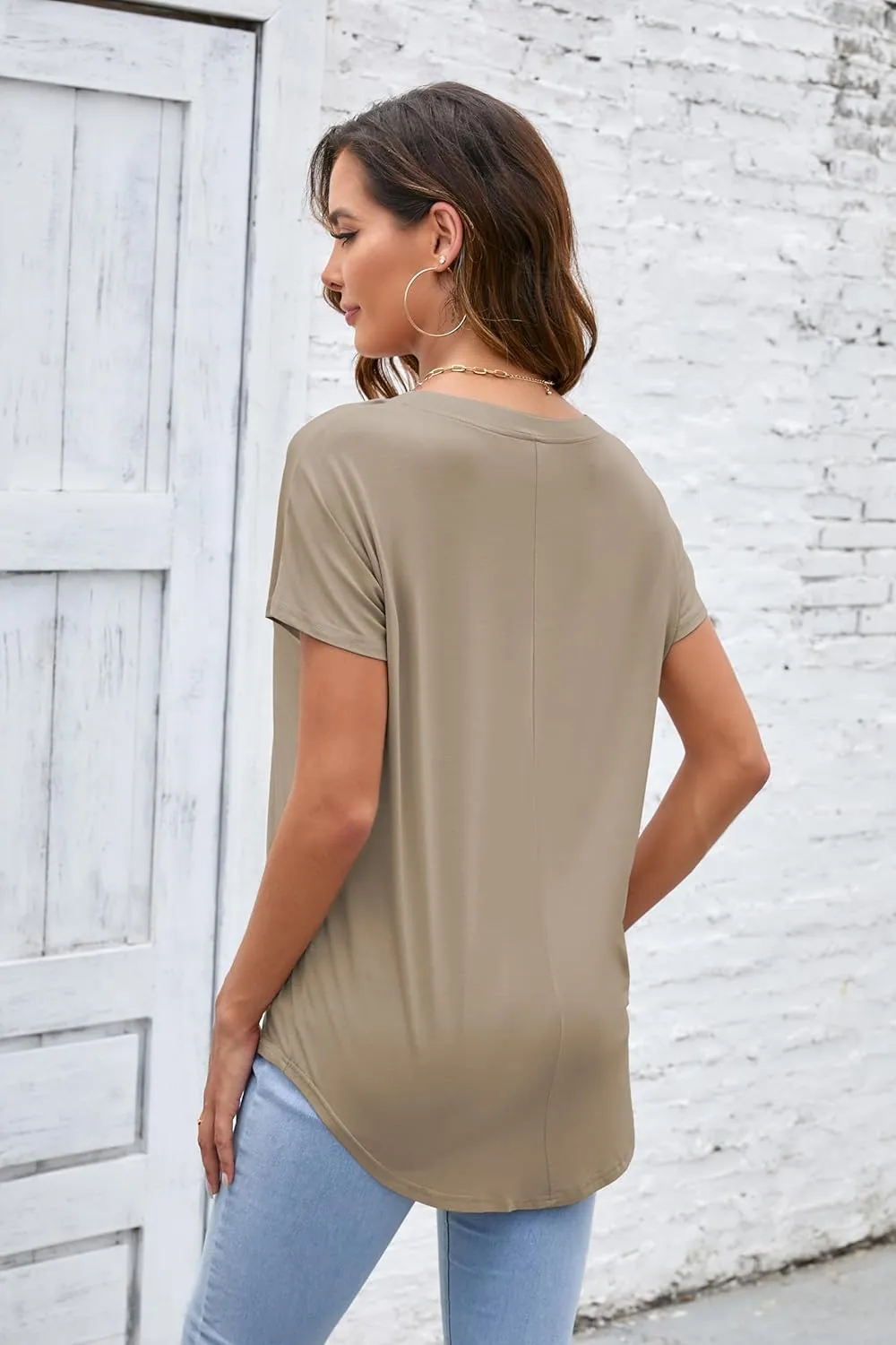 Herou Short Sleeve V Neck Womens Basic Tops Casual Loose Fit T Shirts Soft Tees for Women