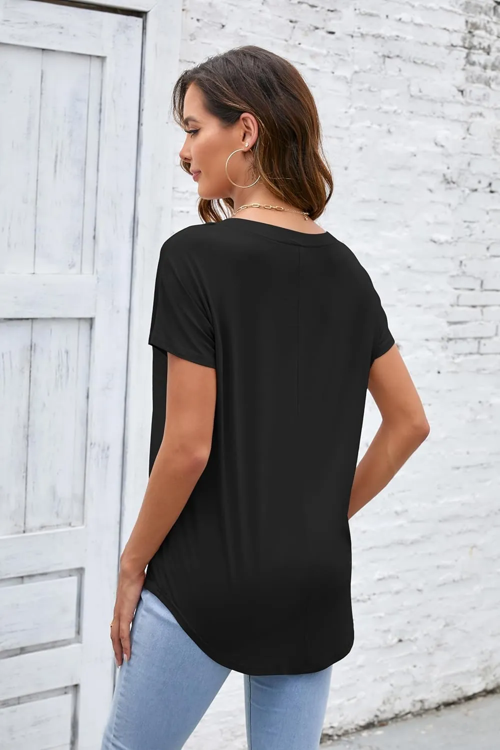 Herou Short Sleeve V Neck Womens Basic Tops Casual Loose Fit T Shirts Soft Tees for Women