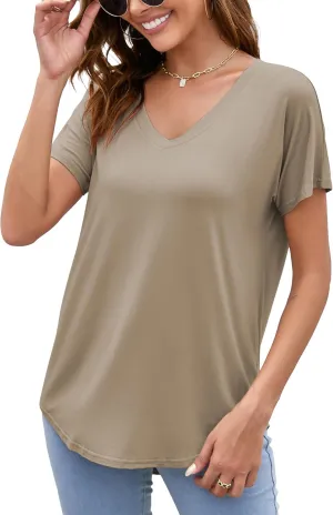Herou Short Sleeve V Neck Womens Basic Tops Casual Loose Fit T Shirts Soft Tees for Women