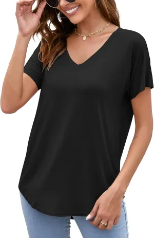 Herou Short Sleeve V Neck Womens Basic Tops Casual Loose Fit T Shirts Soft Tees for Women