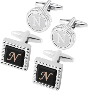 HHGEE 2 Pairs Cufflinks for Men Personalized Initial Stainless Steel Tuxedo Shirt Cuff Links Set Letter Alphabet A-Z Gift Product Name