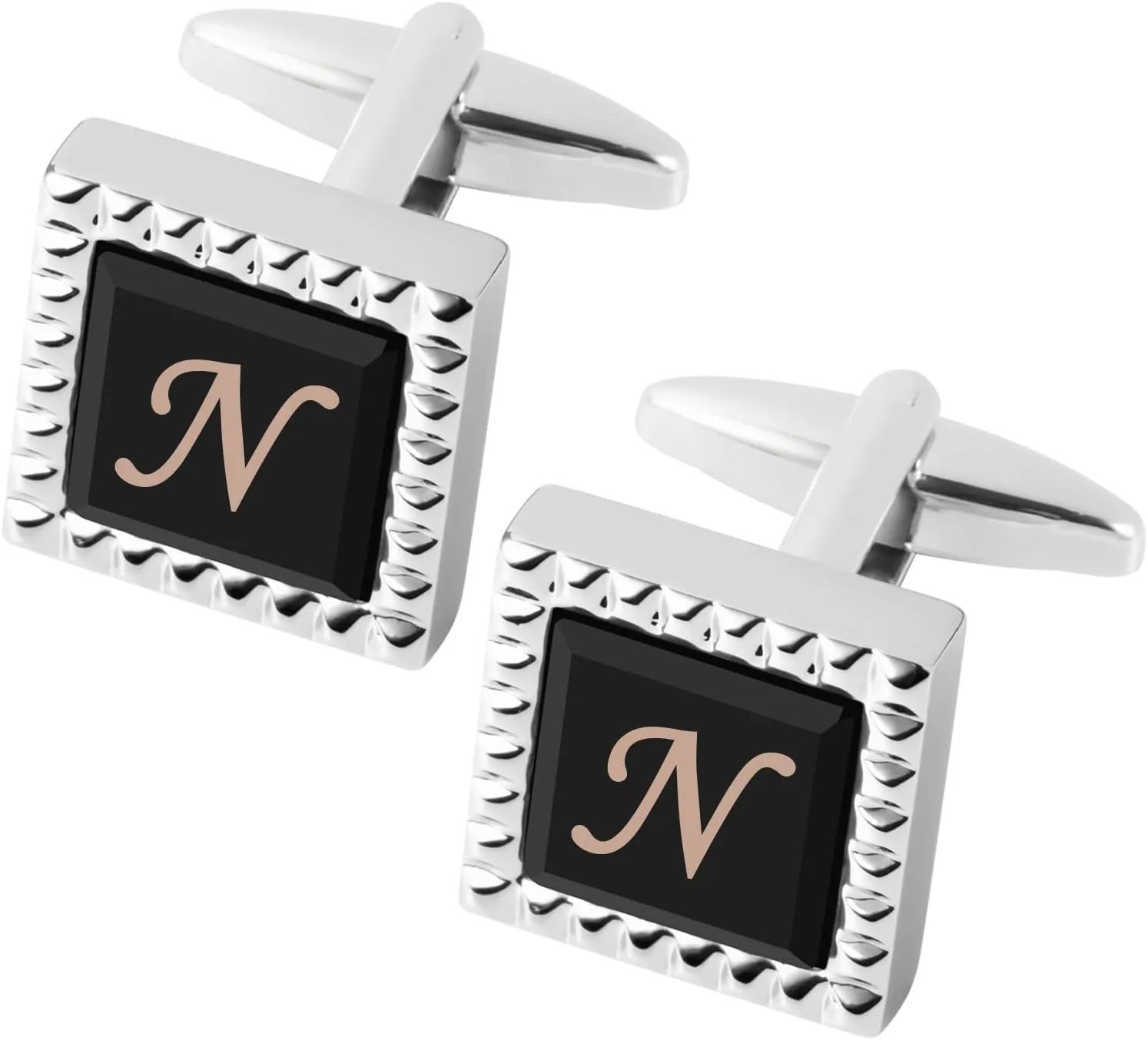 HHGEE 2 Pairs Cufflinks for Men Personalized Initial Stainless Steel Tuxedo Shirt Cuff Links Set Letter Alphabet A-Z Gift Product Name