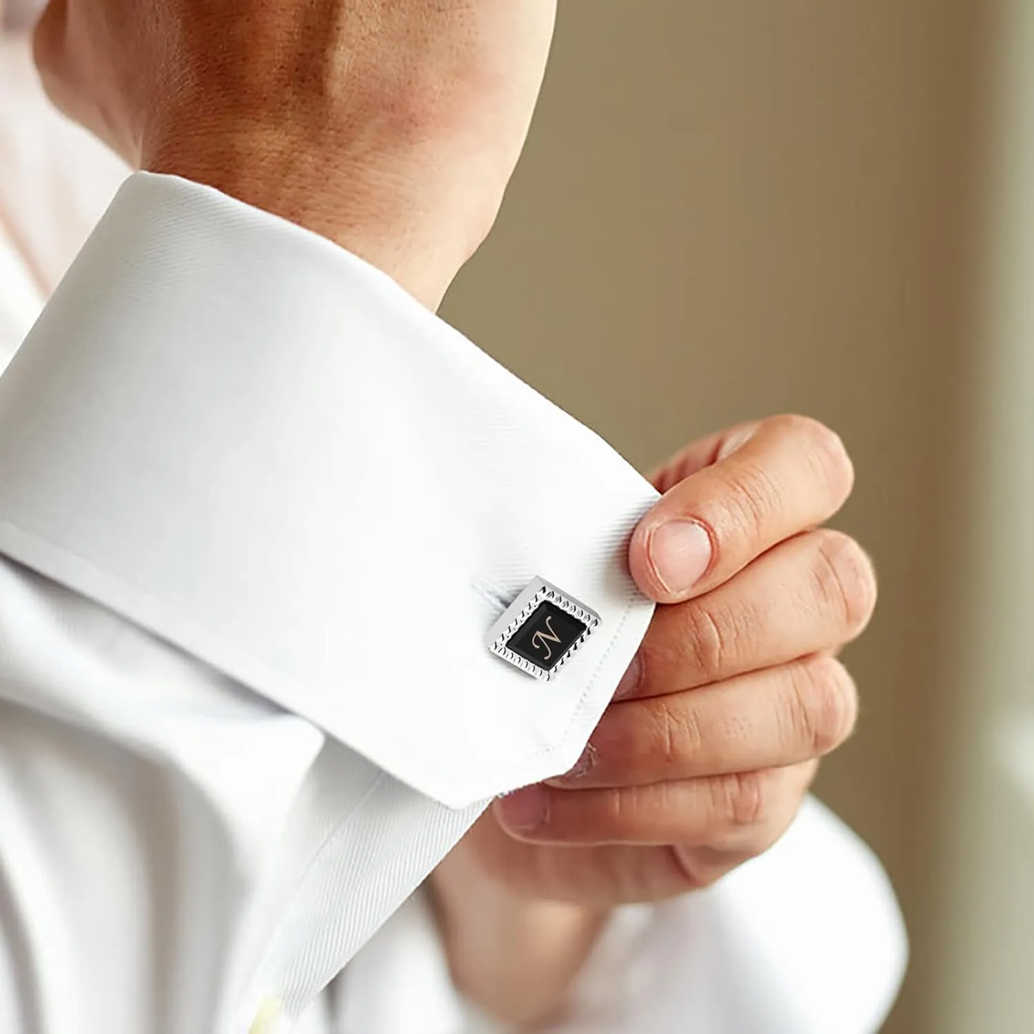 HHGEE 2 Pairs Cufflinks for Men Personalized Initial Stainless Steel Tuxedo Shirt Cuff Links Set Letter Alphabet A-Z Gift Product Name