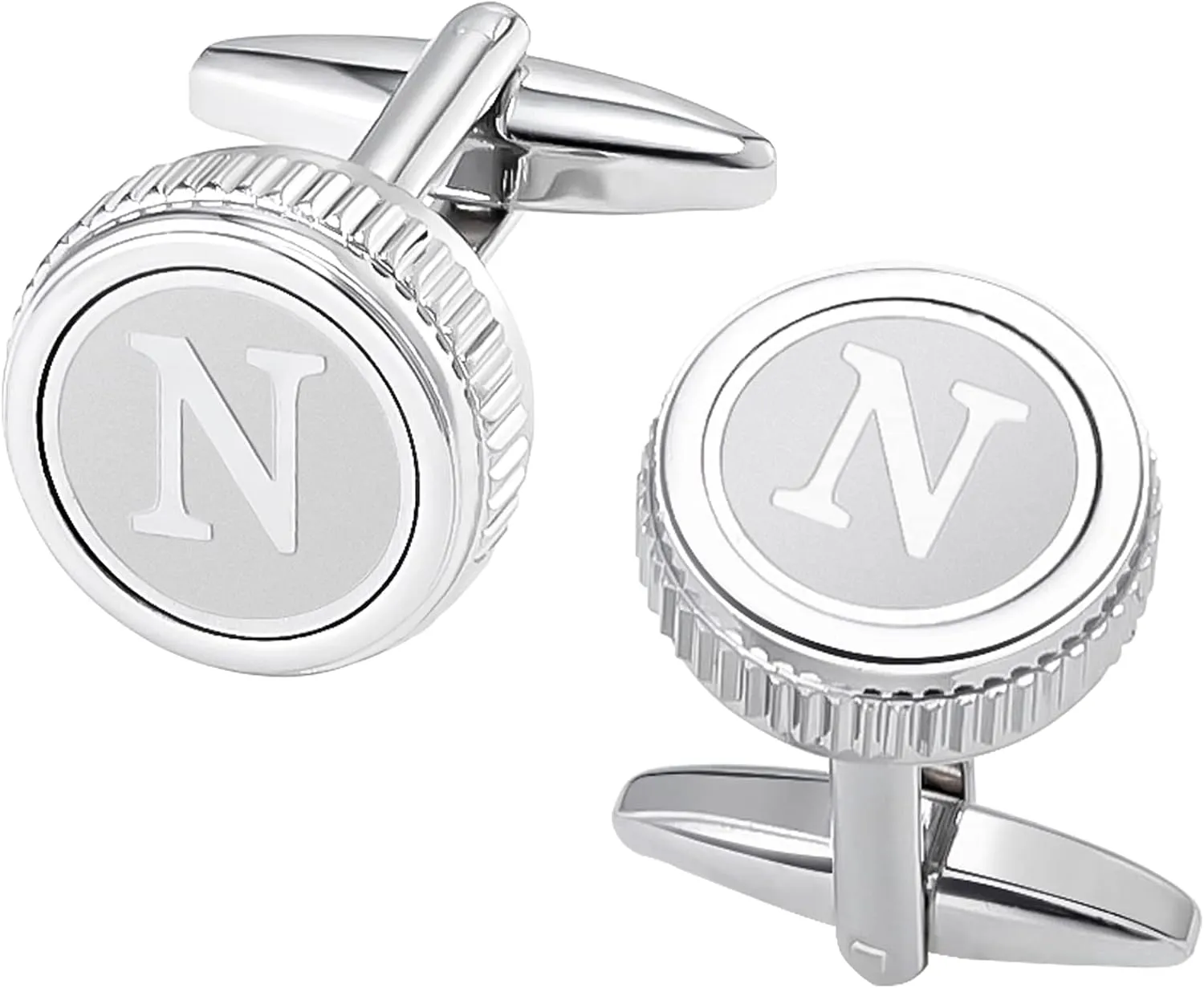 HHGEE 2 Pairs Cufflinks for Men Personalized Initial Stainless Steel Tuxedo Shirt Cuff Links Set Letter Alphabet A-Z Gift Product Name