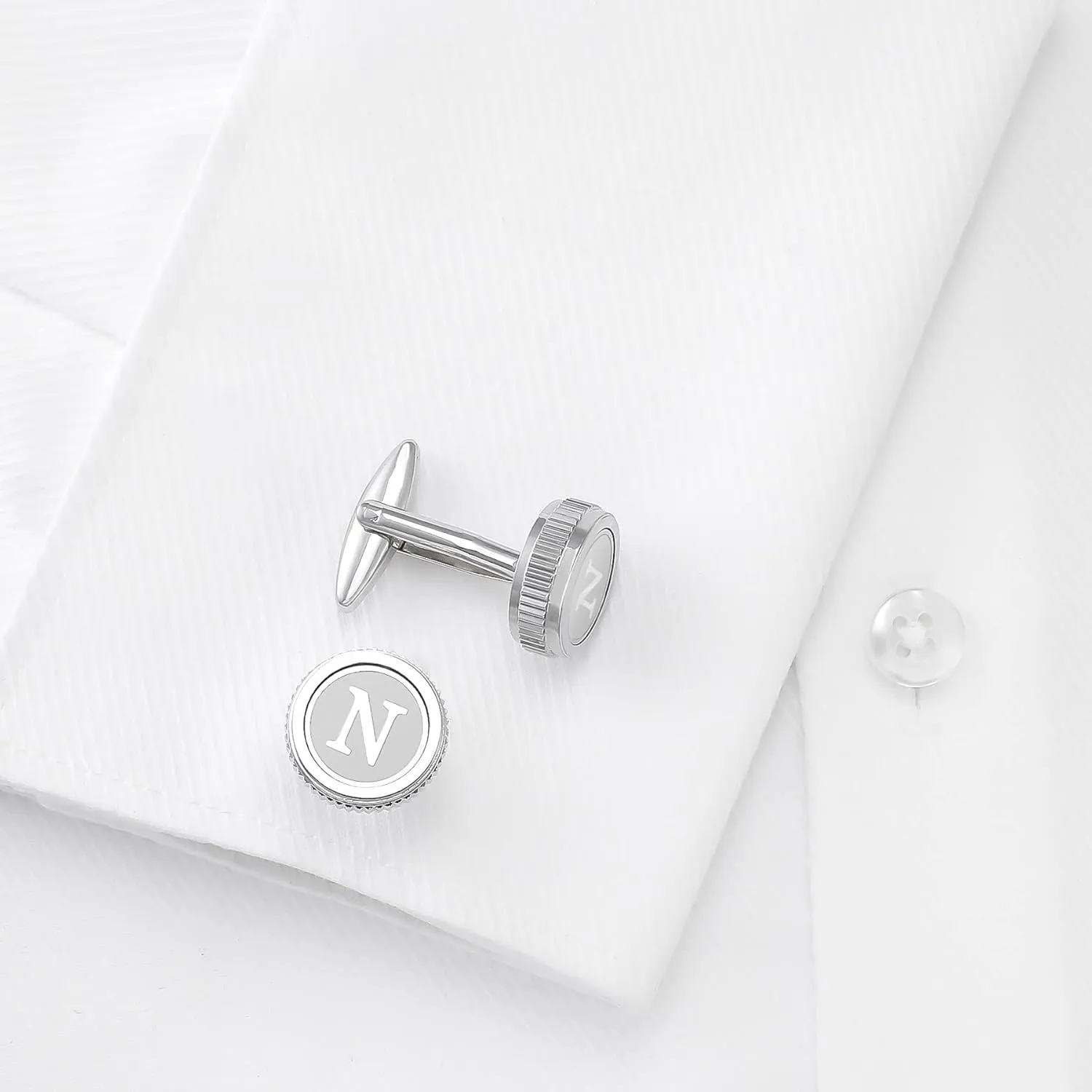 HHGEE 2 Pairs Cufflinks for Men Personalized Initial Stainless Steel Tuxedo Shirt Cuff Links Set Letter Alphabet A-Z Gift Product Name