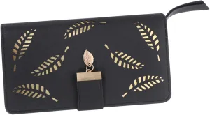 Hollow Leaves Long Leather Wallet for Women Fashion Zipper Clutch Purse Elegant Handbag for Stylish Practical Long Clutch for Everyday Use
