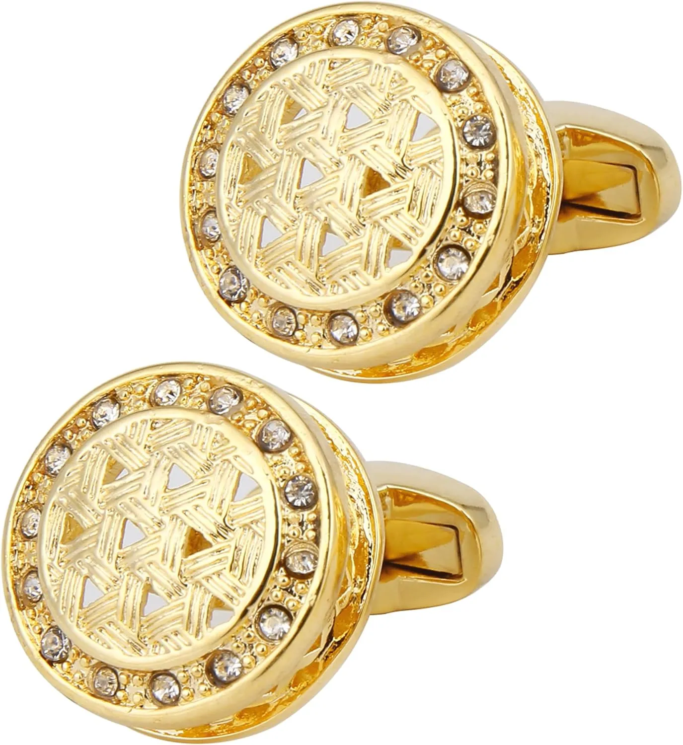 Hollow Out Design Round Cufflinks for Men In Gift Case Gold Plated Classic Men Cufflink with Gemstone Jewelry for Wedding Party Anniversary Business Events Tuxedo Dress