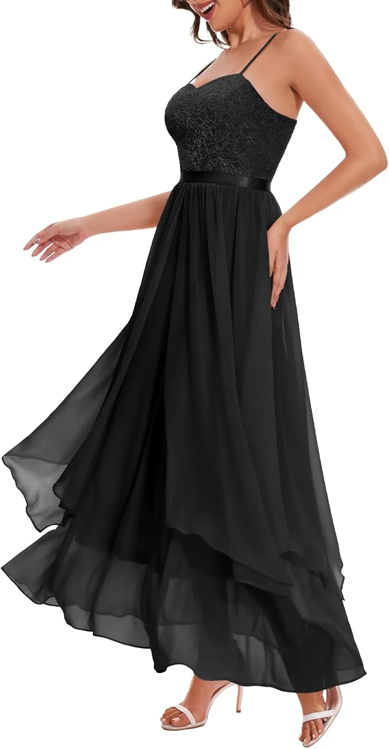 HomRain Women Spaghetti Strap Chiffon Maxi Dress Cocktail Prom Homecoming Wedding Guest Dress